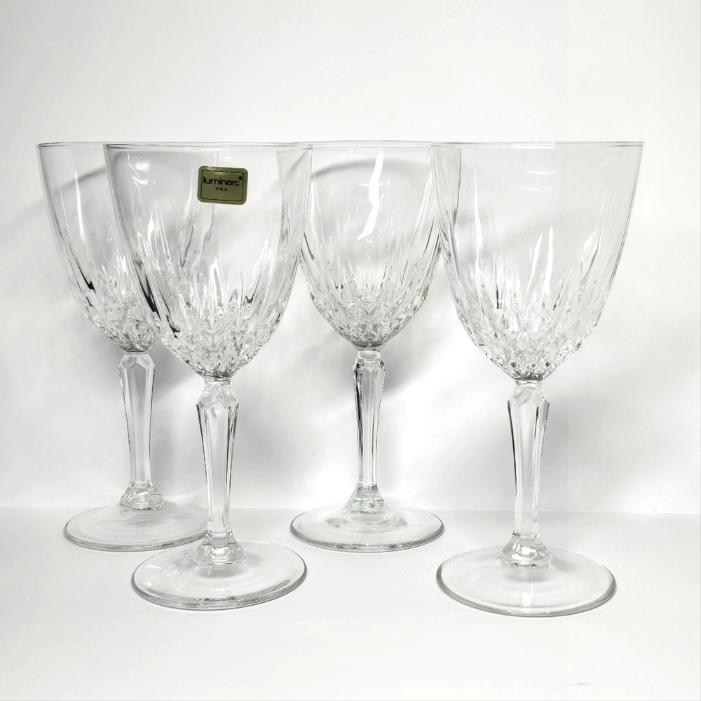 Vintage Luminarc Cristal D'Arques Diamant Crystal Water Wine Glasses 6.75" Set 4